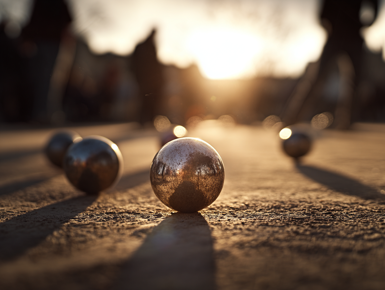 Pétanque game at golden hour