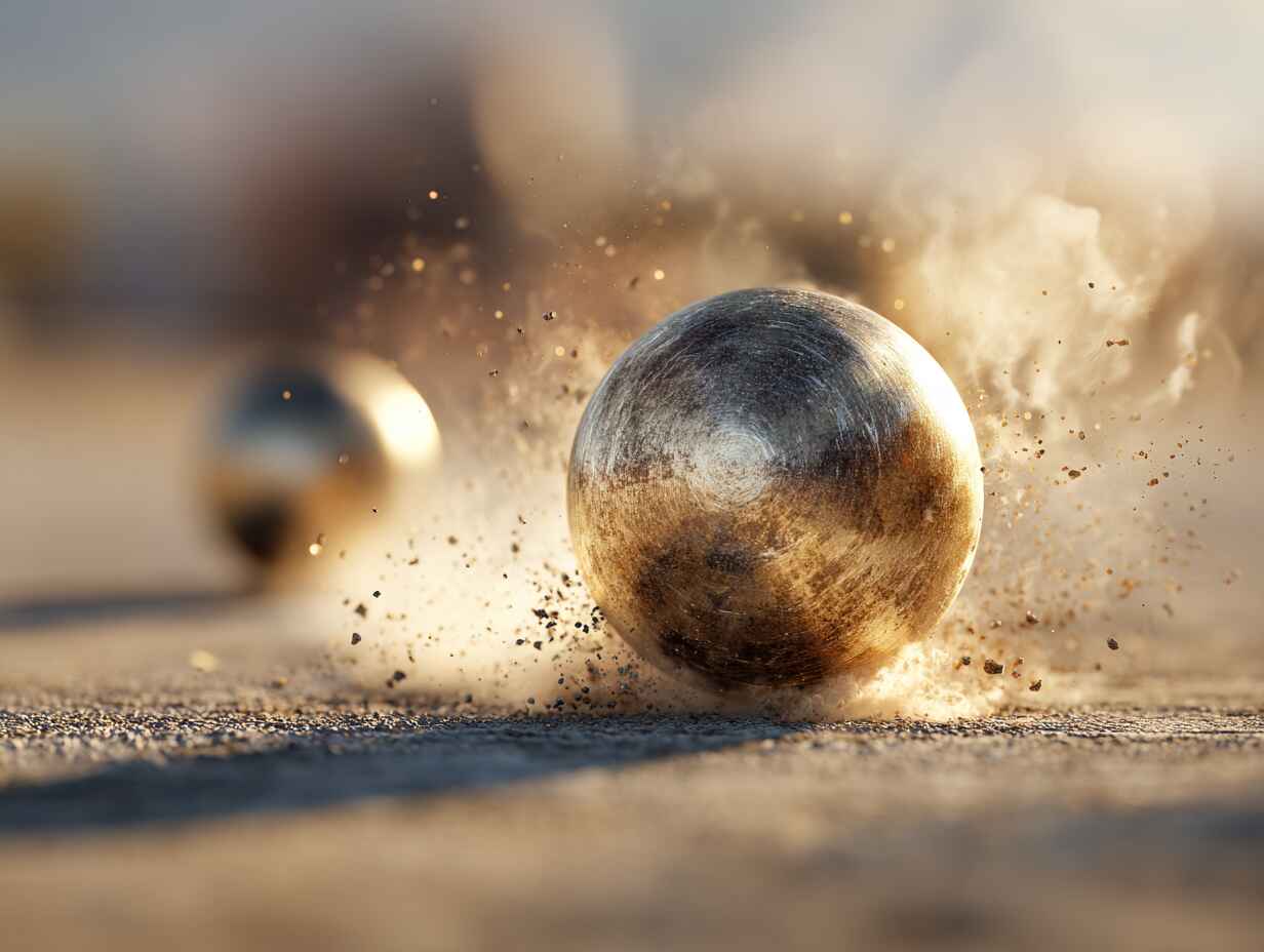 Dramatic petanque ball action shot